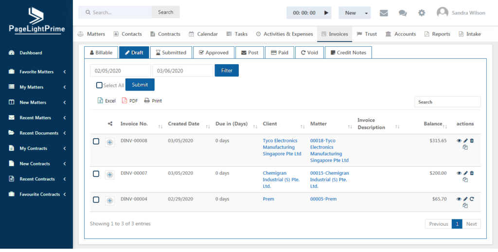 PagelightPrime Time Entries & Expenses