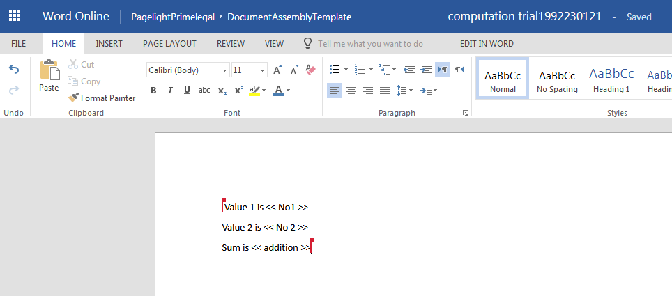 PageLightPrime Document Compute NumberFields output