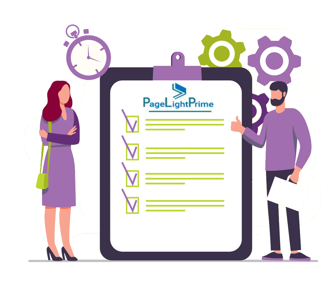 Law firm DMS implementation checklist with illustrated professionals and digital files.