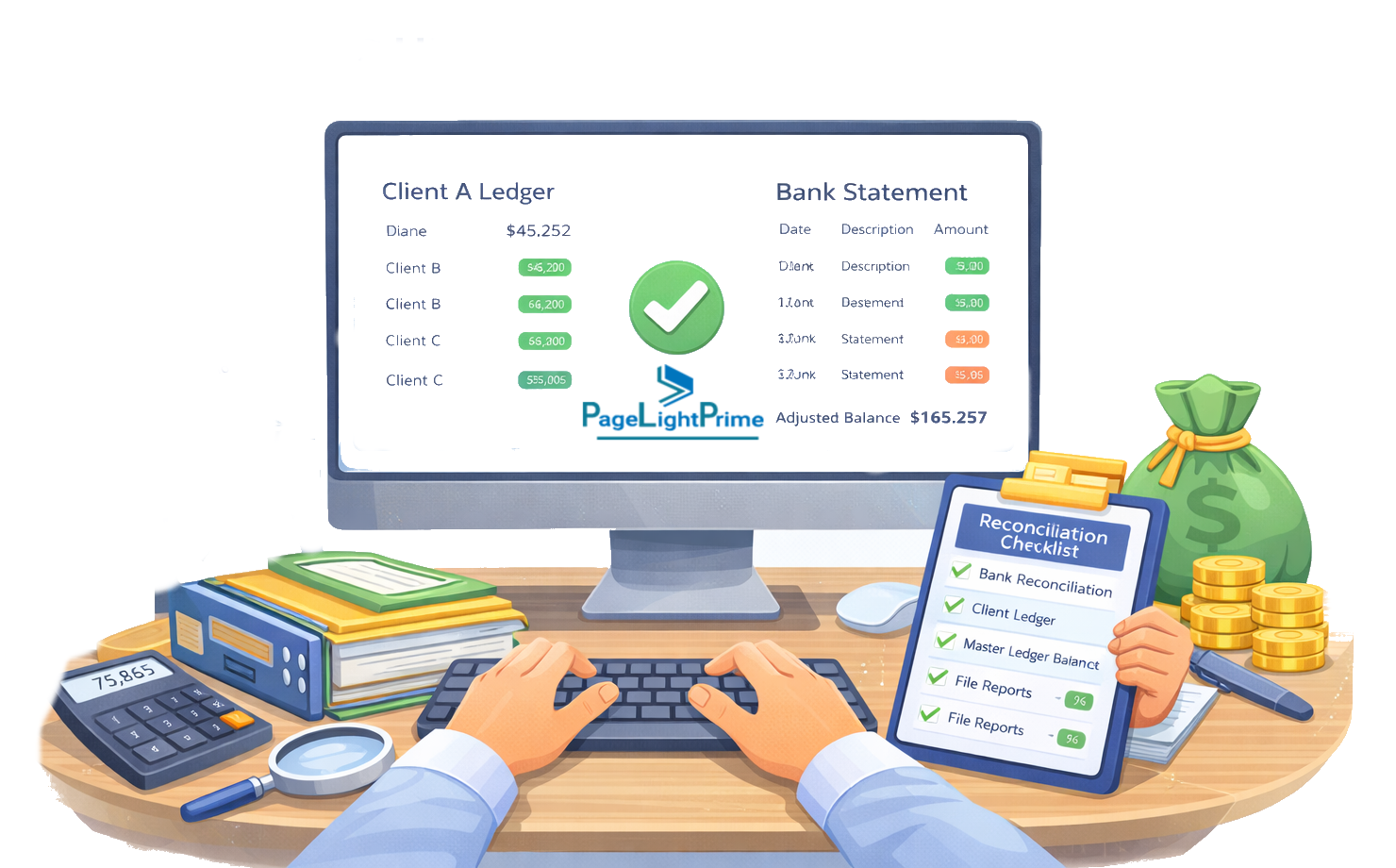 legal trust accounting software supporting three-way reconciliation through transaction review and audit controls