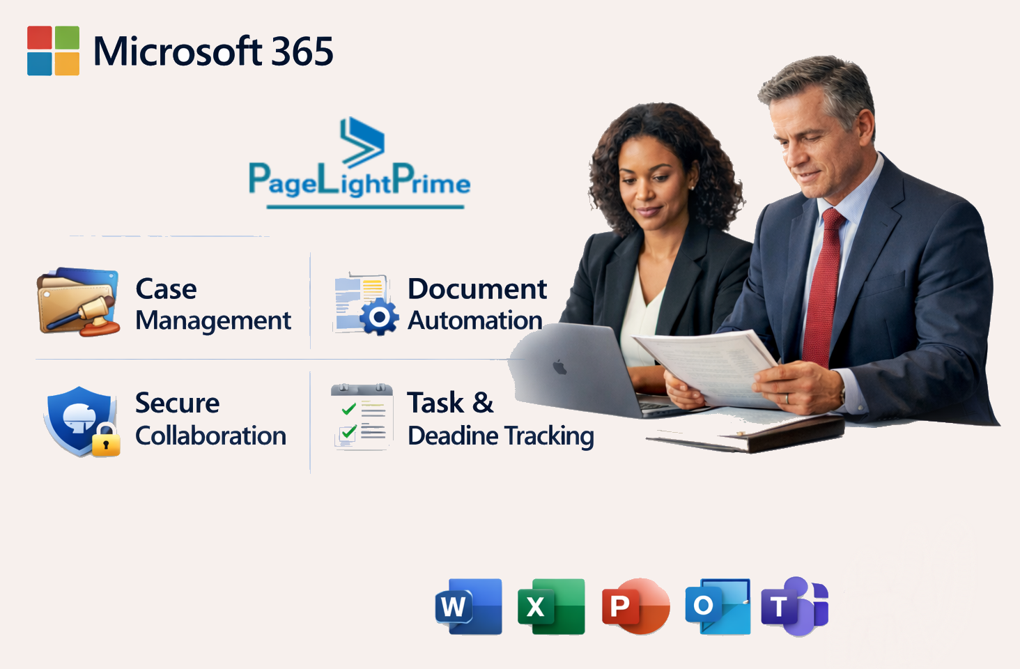 PageLightPrime matter management system dashboard for Microsoft 365 law firm software