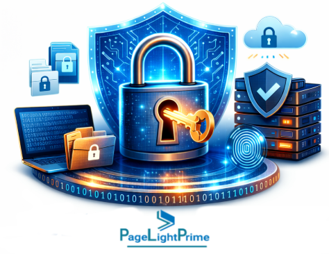 Hand placing an invoice into a digital filing system labeled PageLightPrime, with folders titled