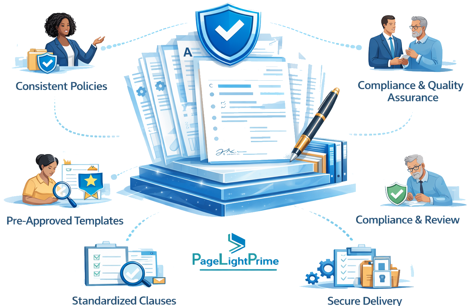 document management and automation tools showing folders, charts, laptop, and mobile devices representing high-volume