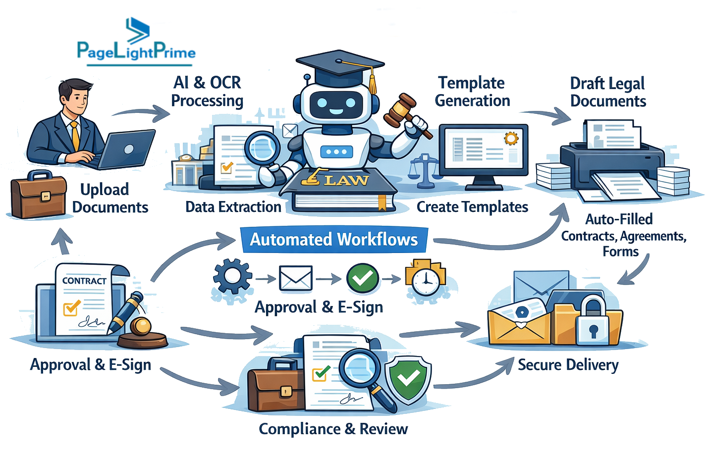 legal document automation platform with digital documents, folder, security shield