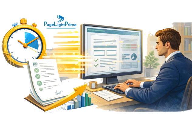Law firm team reviewing legal practice management software on a computer screen in an office meeting
