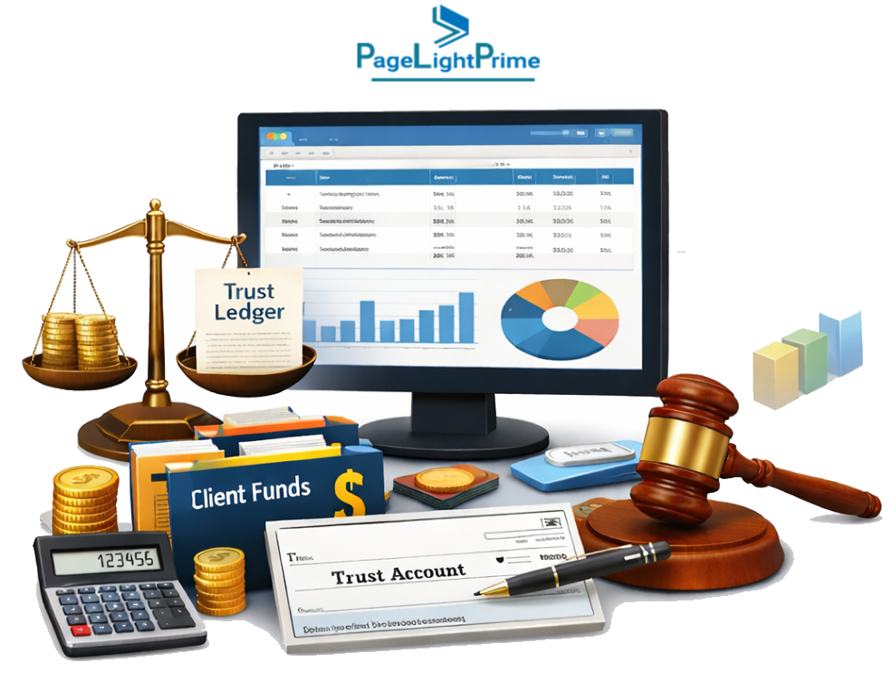 Law firm using PageLightPrime legal practice management software for LSO trust accounting and three-way reconciliation.