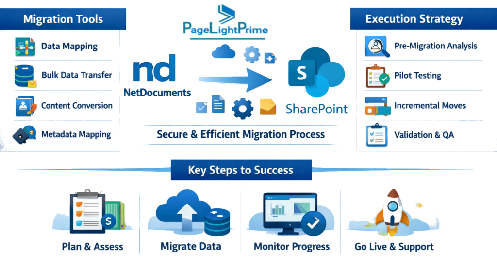 SharePoint migration showing tool limitations and execution strategy, alongside