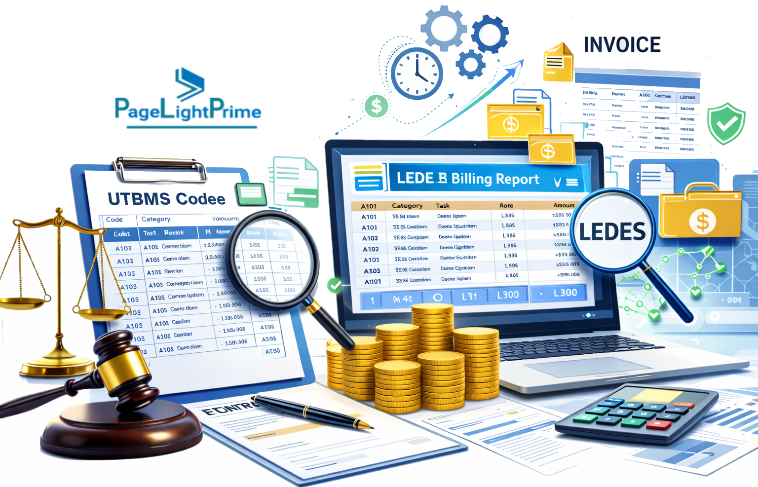 LEDES billing software tools including PracticePanther, TimeSolv, and Rocket Matter, showing