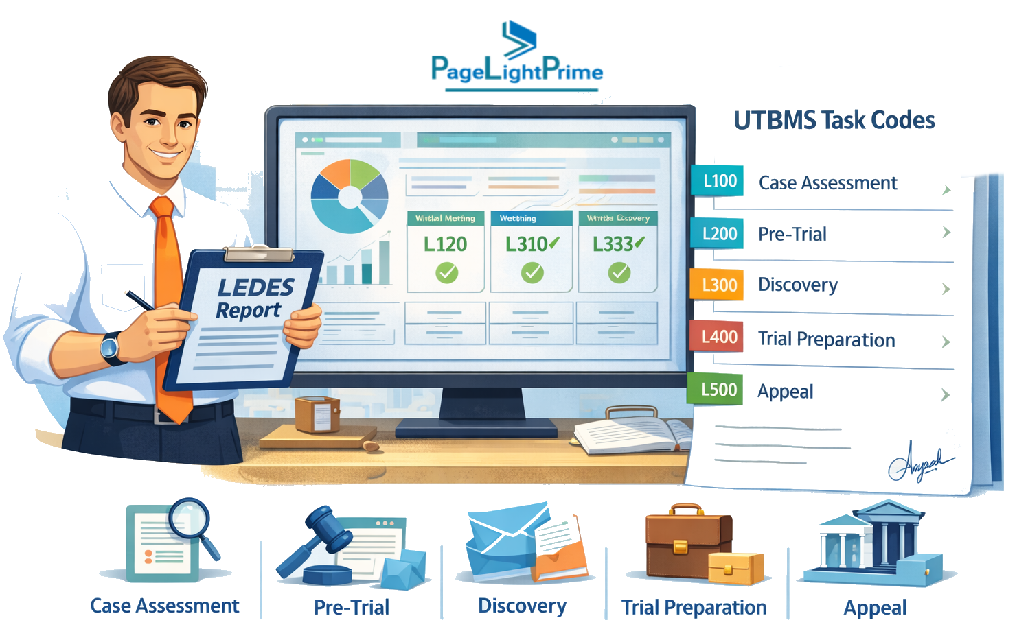 LEDES e-billing workflow for law firms including invoice generation validation and submission