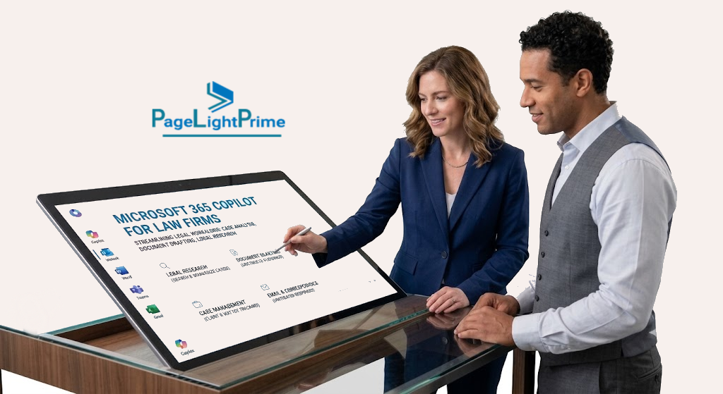 Conceptual diagram showing Microsoft 365 Copilot interacting with a law firm's SharePoint document environment.